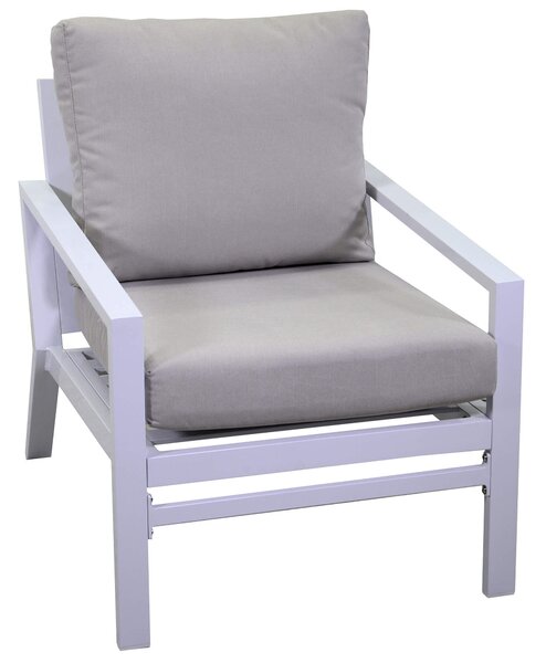 Set Salotto da Giardino Divano 2 Poltrone e Tavolino in Alluminio Cleveland Bianco e Grigio