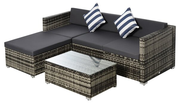 Set Salotto da Giardino Divano 3 Posti Pouf e Tavolino in Rattan Grigio