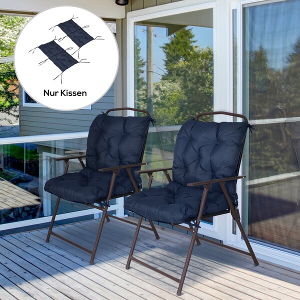 Outsunny Set da 2 cuscini, 98 x 50 cm cuscini per sedia con laccetti, rivestimento in tessuto, 8 cm spessi, blu scuro | Aosom Italy