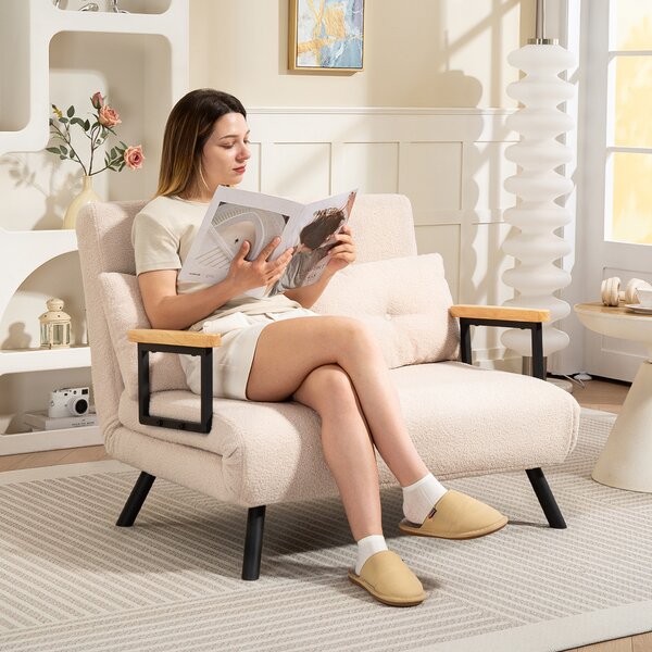 HOMCOM Divano letto 2 posti Divano in velluto, funzione letto, con 2 cuscini, effetto velluto, Naturale, Beige e Nero | Aosom Italy