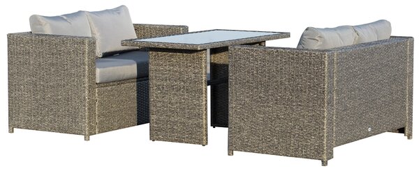 Set Salotto da Giardino 2 Divani 1 Tavolo in Rattan Grigio-Nero