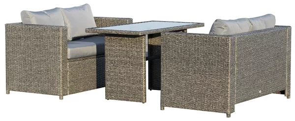 Set Salotto da Giardino 2 Divani 1 Tavolo in Rattan Grigio-Nero