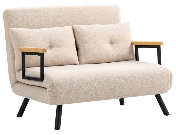 HOMCOM Divano letto 2 posti Divano in velluto, funzione letto, con 2 cuscini, effetto velluto, Naturale, Beige e Nero | Aosom Italy