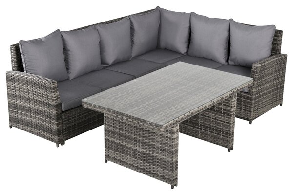 Set da Giardino Divano Angolare e Tavolo in Rattan Grigio