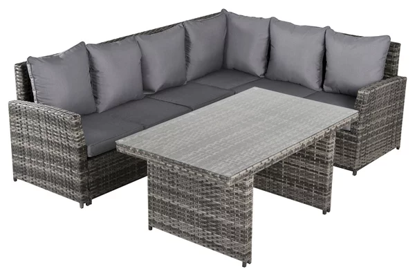 Set da Giardino Divano Angolare e Tavolo in Rattan Grigio