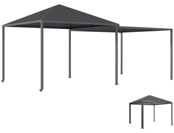 Gazebo da Giardino Estensibile 295-560x295x275 cm Copertura in Poliestere UPF30+ con Ruote Grigio