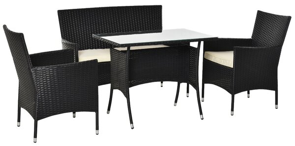 Set da Giardino Divano 2 Poltrone e Tavolo in Rattan Nero