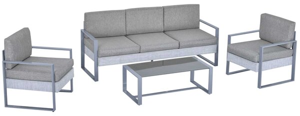 Set da Giardino Divano 2 Poltrone e Tavolino in Alluminio Grigio