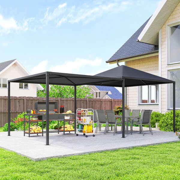 Gazebo da Giardino Estensibile 295-560x295x275 cm Copertura in Poliestere UPF30+ con Ruote Grigio