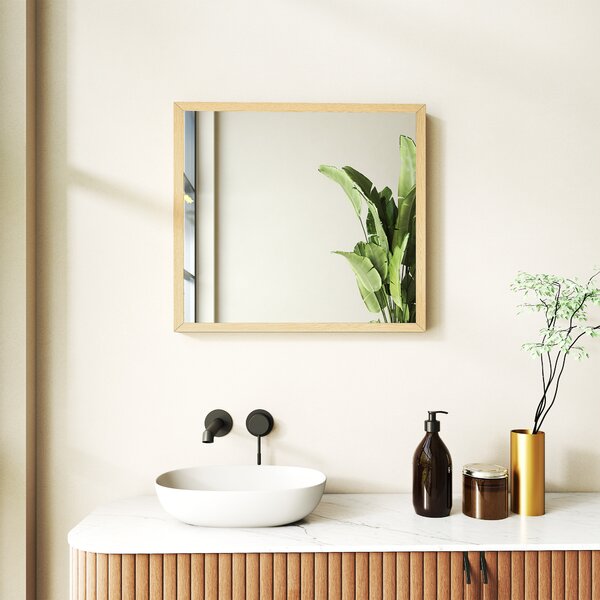 HOMCOM Specchio da parete quadrato 50 x 50 cm, cornice in legno naturale, ideale per bagno, soggiorno o camera da letto | Aosom Italy