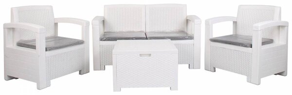 Set da Giardino Divano Poltrone e Tavolino in Polipropilene Bianco