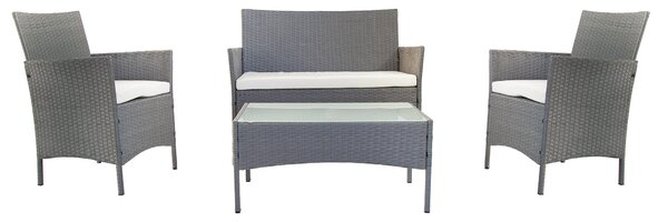Set Salotto da Giardino Divano 2 Poltrone e Tavolino in Rattan Grigio
