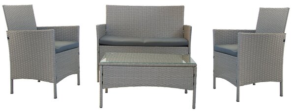 Set Salotto da Giardino Divano 2 Poltrone e Tavolino in Rattan Grigio