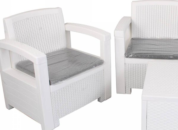 Set da Giardino Divano Poltrone e Tavolino in Polipropilene Bianco