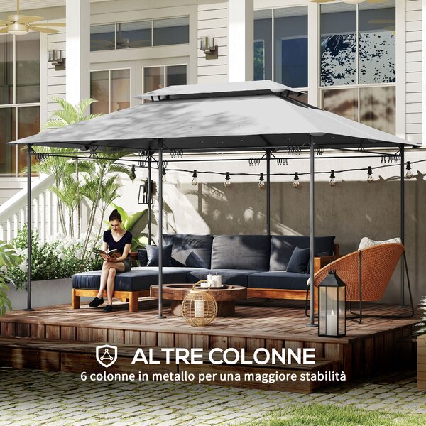 Outsunny Gazebo da Giardino 3x4 m con Tende Rimovibili, Doppio Tetto e Struttura in Metallo, Grigio | Aosom Italy