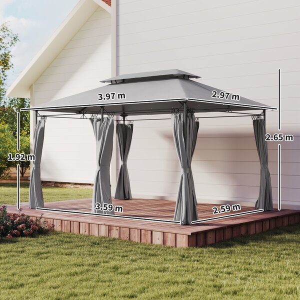 Outsunny Gazebo da Giardino 3x4 m con Tende Rimovibili, Doppio Tetto e Struttura in Metallo, Grigio | Aosom Italy
