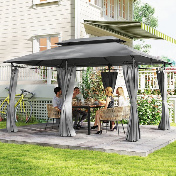 Outsunny Gazebo da Giardino 3x4 m con Tende Rimovibili, Doppio Tetto e Struttura in Metallo, Grigio | Aosom Italy