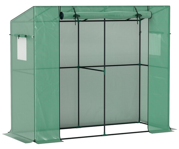 Outsunny Mini-serra, serra addossata con porta avvolgibile e finestre a rete, resistente ai raggi UV, per fiori, piantine, piante, verde | Aosom Italy