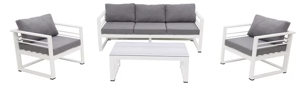 Set Salotto da Giardino Divano 3 Posti 2 Poltrone e Tavolino Leros Plus