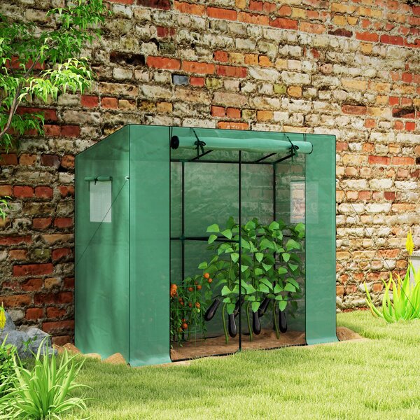 Outsunny Mini-serra, serra addossata con porta avvolgibile e finestre a rete, resistente ai raggi UV, per fiori, piantine, piante, verde | Aosom Italy