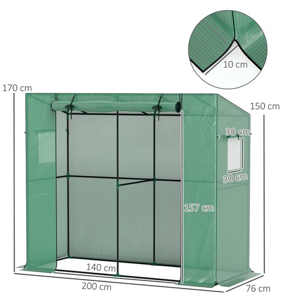 Outsunny Mini-serra, serra addossata con porta avvolgibile e finestre a rete, resistente ai raggi UV, per fiori, piantine, piante, verde | Aosom Italy
