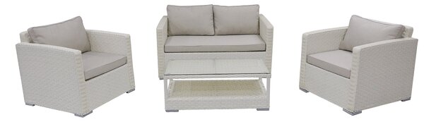 Set Salotto da Giardino Divano 2 Poltrone e Tavolino Kios Avorio
