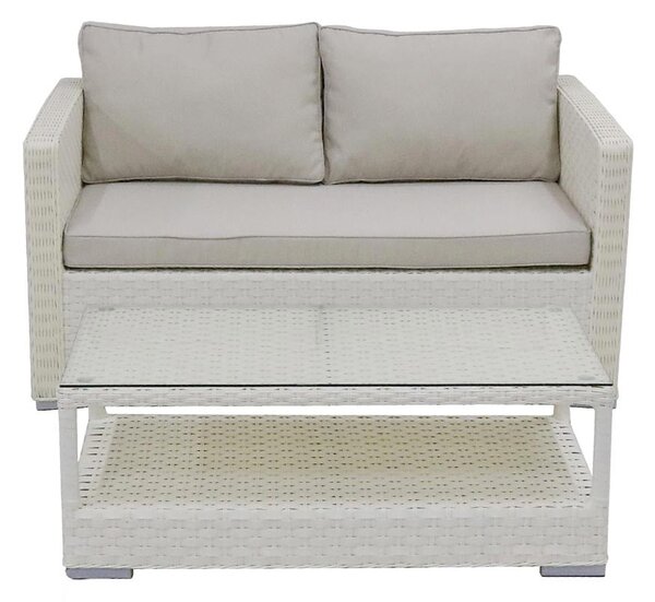 Set Salotto da Giardino Divano 2 Poltrone e Tavolino Kios Avorio