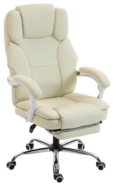 HOMCOM Sedia da ufficio reclinabile, sedia per scrivania, seduta girevole regolabile in altezza con poggiapiedi, 64 x 73 x 120 cm, Beige | Aosom Italy