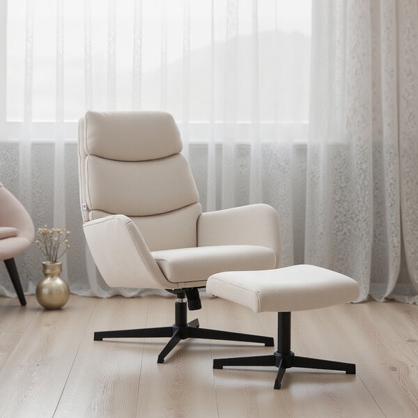 HOMCOM Poltrona imbottita con poggiapiedi, poltrona lounge con schienale alto, base metallica, per soggiorno, camera da letto, Beige | Aosom Italy