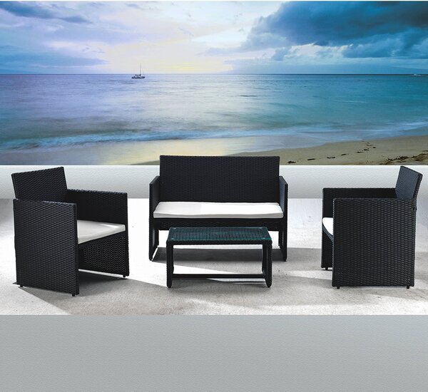 Set Salotto da Giardino Divano + 2 Poltrone + Tavolino Valencia Nero