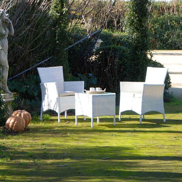 Set Bistrot Polyrattan Colore Bianco Poltroncine e Tavolino da Caffe' per Arredo Giardino Terrazzo