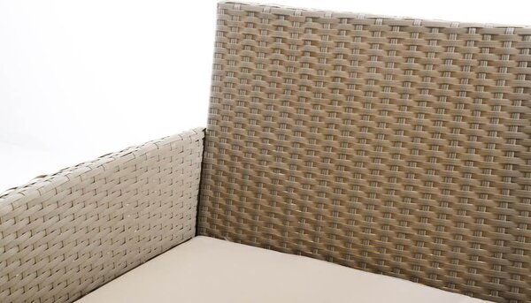 Set Salotto da Giardino Divano Tavolo e 2 Poltrone in Polyrattan Tortora Ecrù Bertozzi Caprera