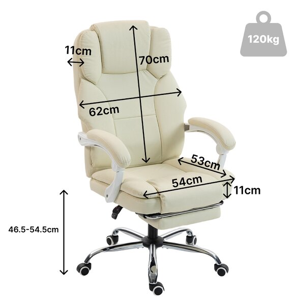 HOMCOM Sedia da ufficio reclinabile, sedia per scrivania, seduta girevole regolabile in altezza con poggiapiedi, 64 x 73 x 120 cm, Beige | Aosom Italy