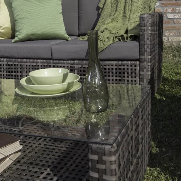 Set Salotto da Giardino Divano Tavolo 2 Poltrone in Polyrattan Marrone Bertozzi Dafne