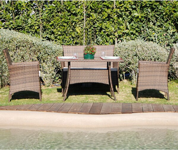 Set Salottino Polyrattan Color Caffe' Divano Poltrone Tavolino per Arredo Giardino Terrazzo