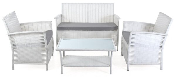 Set Salotto da Giardino Divano 2 Posti Tavolo e 2 Poltrone in Polyrattan Bianco Bertozzi Giulietta