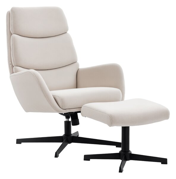 HOMCOM Poltrona imbottita con poggiapiedi, poltrona lounge con schienale alto, base metallica, per soggiorno, camera da letto, Beige | Aosom Italy