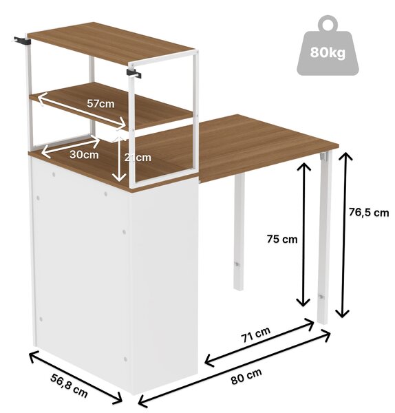 HOMCOM Scrivania Pieghevole Tavolo da Cucina con 4 Ripiani Scrivania per Computer Tavolo da Lavoro per Laptop 105 x 60 x 127 cm Legno Naturale | Aosom Italy