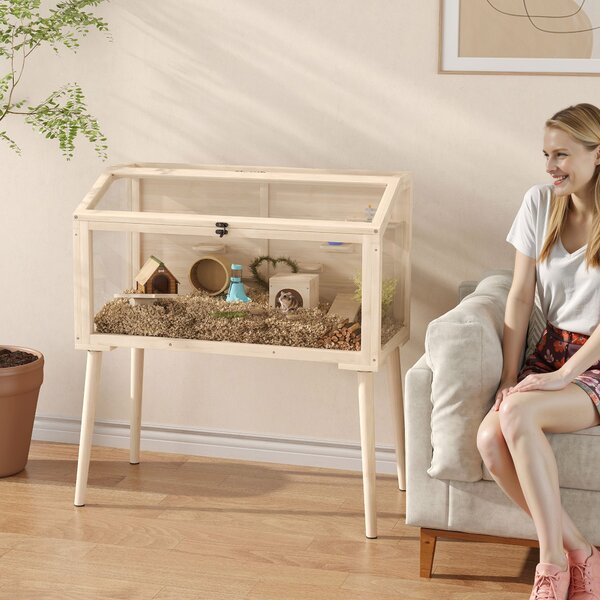 PawHut Gabbia per criceti, recinto per criceti nani, gabbia per piccoli animali con accessori, bottiglia d'acqua, 110 x 52 x 101 cm, legno, plastica | Aosom Italy