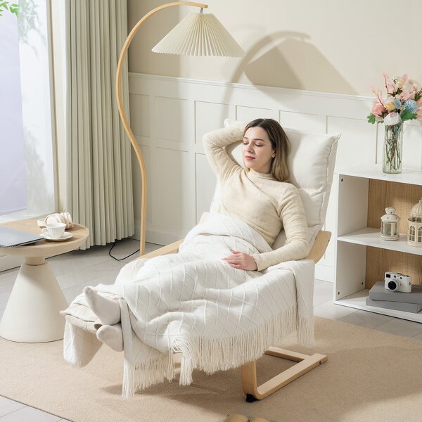 HOMCOM Poltrona da Salotto con Poggiapiedi Regolabile Rivestita in Velluto con Telaio in Legno 67x93x103 cm Crema | Aosom Italy