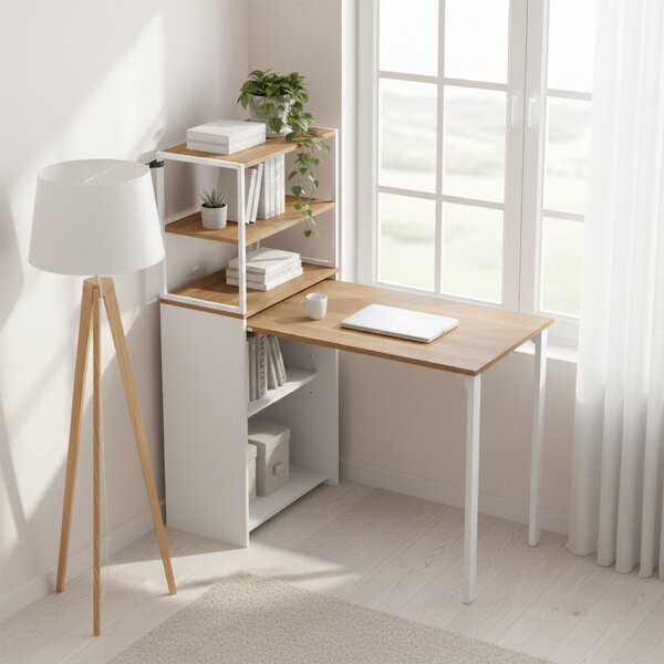 HOMCOM Scrivania Pieghevole Tavolo da Cucina con 4 Ripiani Scrivania per Computer Tavolo da Lavoro per Laptop 105 x 60 x 127 cm Legno Naturale | Aosom Italy
