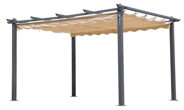 Gazebo a Pergola da Giardino in Alluminio 3x4 mt Telo Retrattile Bauer Panna