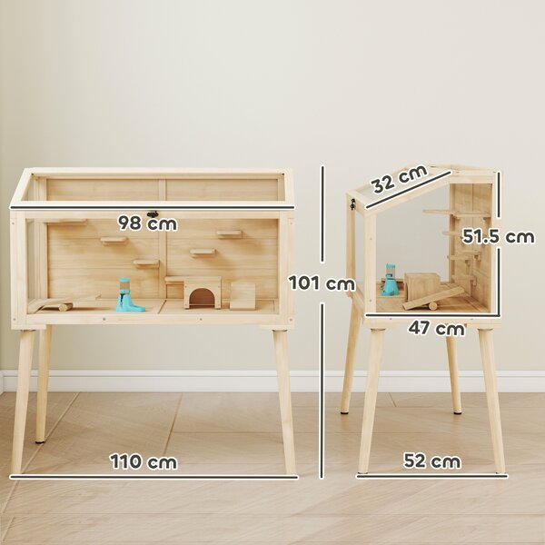 PawHut Gabbia per criceti, recinto per criceti nani, gabbia per piccoli animali con accessori, bottiglia d'acqua, 110 x 52 x 101 cm, legno, plastica | Aosom Italy