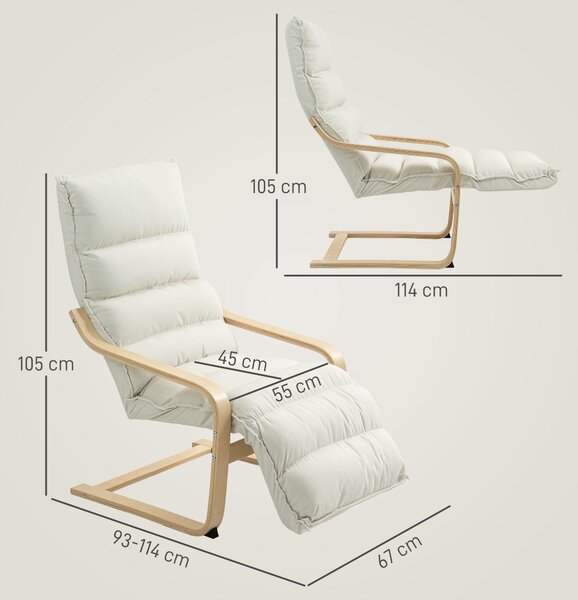 HOMCOM Poltrona da Salotto con Poggiapiedi Regolabile Rivestita in Velluto con Telaio in Legno 67x93x103 cm Crema | Aosom Italy