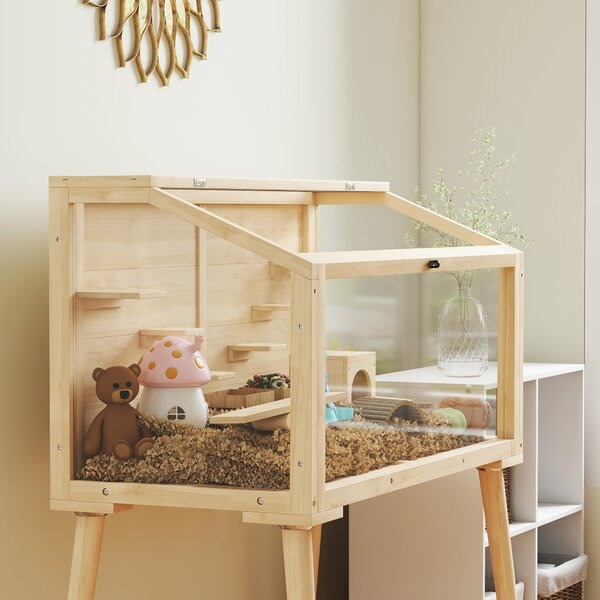 PawHut Gabbia per criceti, recinto per criceti nani, gabbia per piccoli animali con accessori, bottiglia d'acqua, 110 x 52 x 101 cm, legno, plastica | Aosom Italy