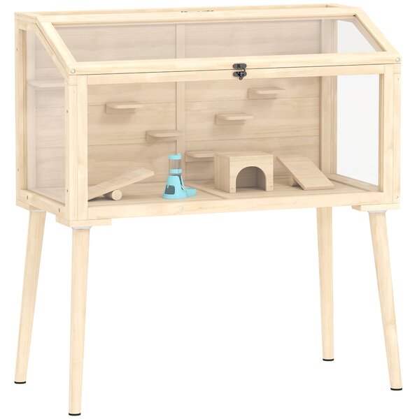 PawHut Gabbia per criceti, recinto per criceti nani, gabbia per piccoli animali con accessori, bottiglia d'acqua, 110 x 52 x 101 cm, legno, plastica | Aosom Italy