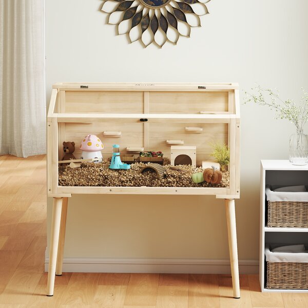 PawHut Gabbia per criceti, recinto per criceti nani, gabbia per piccoli animali con accessori, bottiglia d'acqua, 110 x 52 x 101 cm, legno, plastica | Aosom Italy