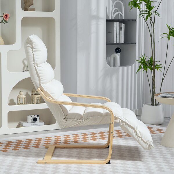 HOMCOM Poltrona da Salotto con Poggiapiedi Regolabile Rivestita in Velluto con Telaio in Legno 67x93x103 cm Crema | Aosom Italy
