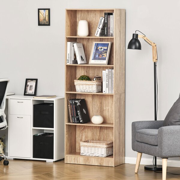 HOMCOM Libreria, scaffale di stoccaggio a 5 livelli con ripiani regolabili, 63 x 29,2 x 176 cm, legno naturale | Aosom Italy