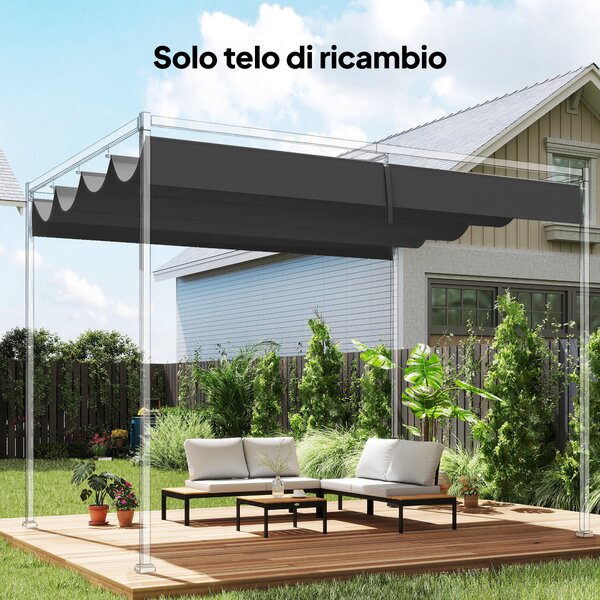 Outsunny Telo Pergola per Esterni Anti UV in Poliestere Grigio Scuro con 8 Fori di Drenaggio, 392x350 cm | Aosom Italy